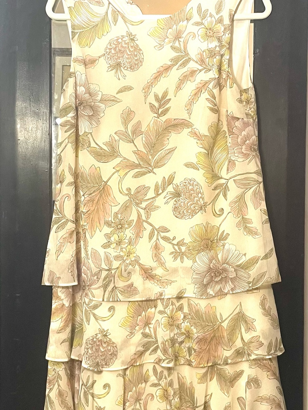 Lauren Ralph Lauren Cream and Brown Floral Tiered Midi Dress